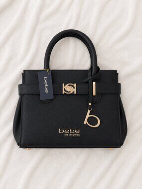 bebe Los Angeles Structured Satchel Handbag | Black | Gold Hardware | NWT